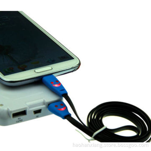 LED smile face USB data cable for Samsung/HTC/BlackBerry